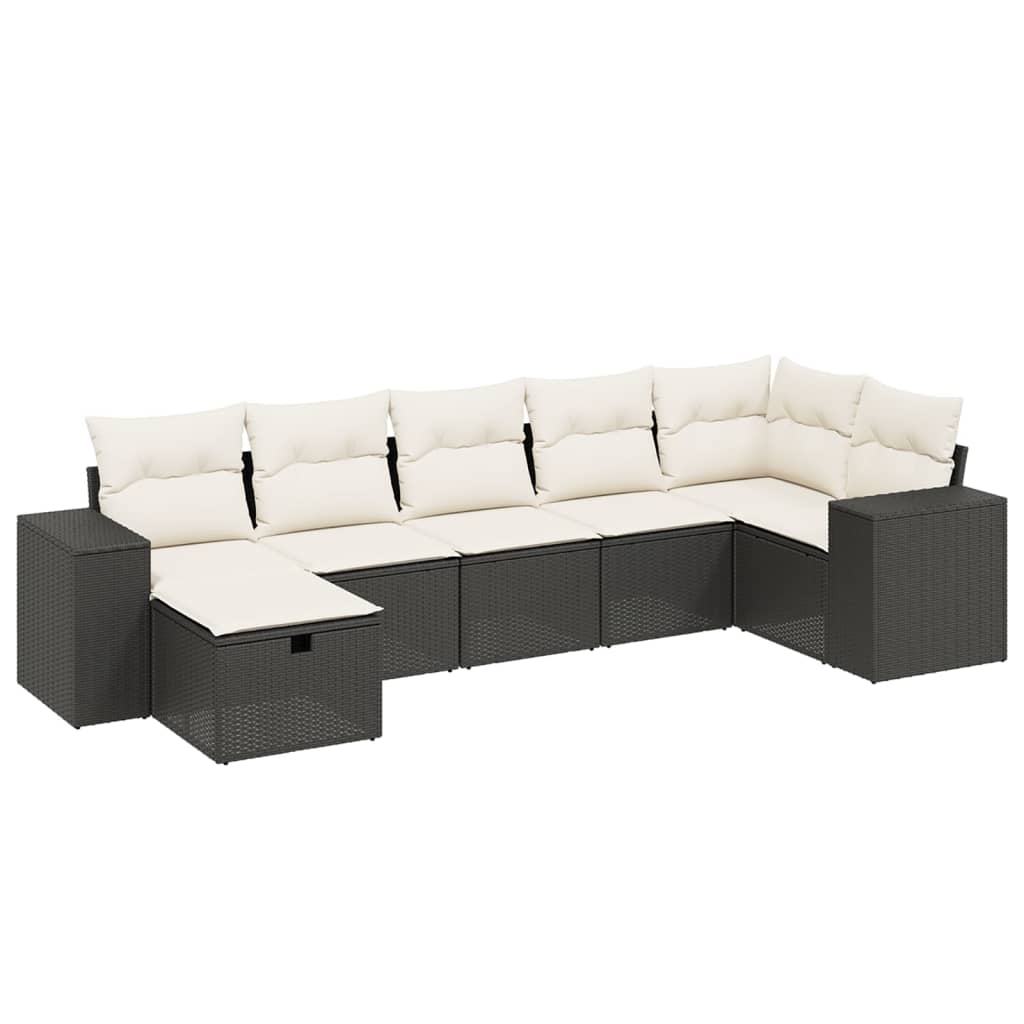 7-delige Loungeset met kussens poly rattan zwart is nu te koop bij PeponiXL, paradijselijk wonen!