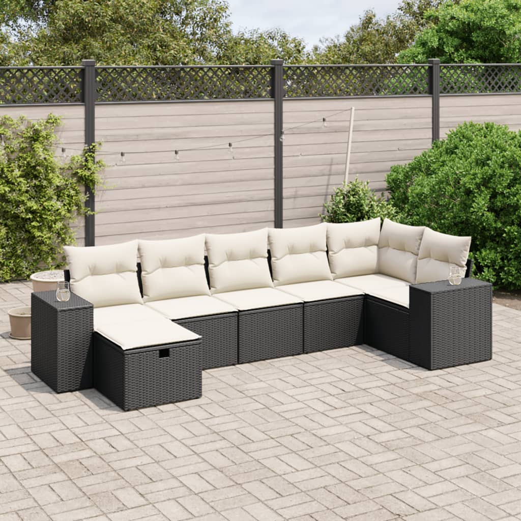 7-delige Loungeset met kussens poly rattan zwart is nu te koop bij PeponiXL, paradijselijk wonen!