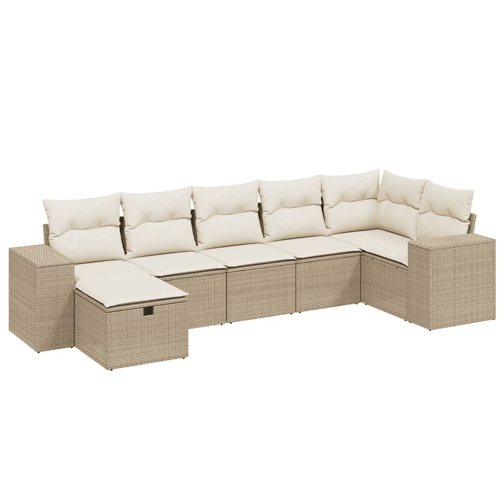 7-delige Loungeset met kussens poly rattan beige is nu te koop bij PeponiXL, paradijselijk wonen!
