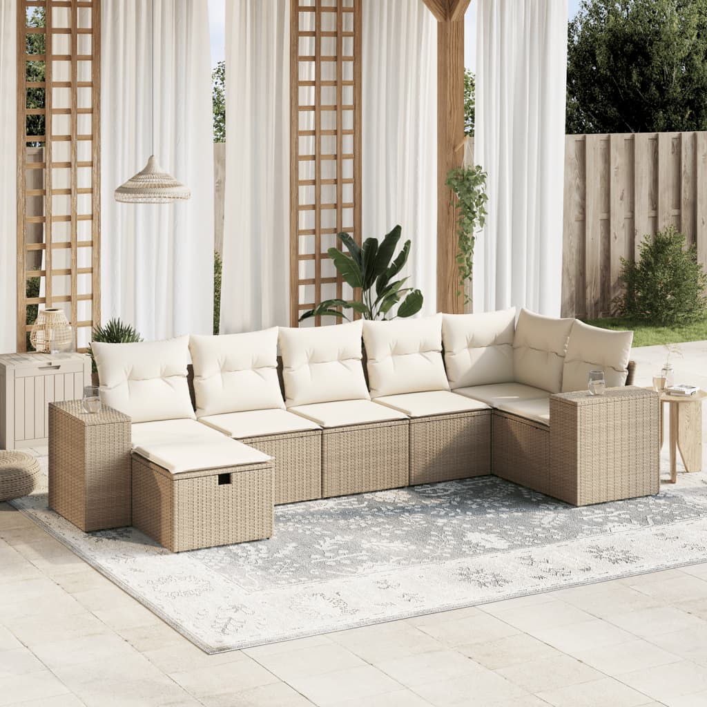 7-delige Loungeset met kussens poly rattan beige is nu te koop bij PeponiXL, paradijselijk wonen!