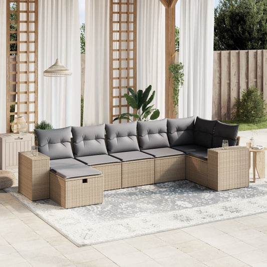 7-delige Loungeset met kussens poly rattan gemengd beige is nu te koop bij PeponiXL, paradijselijk wonen!