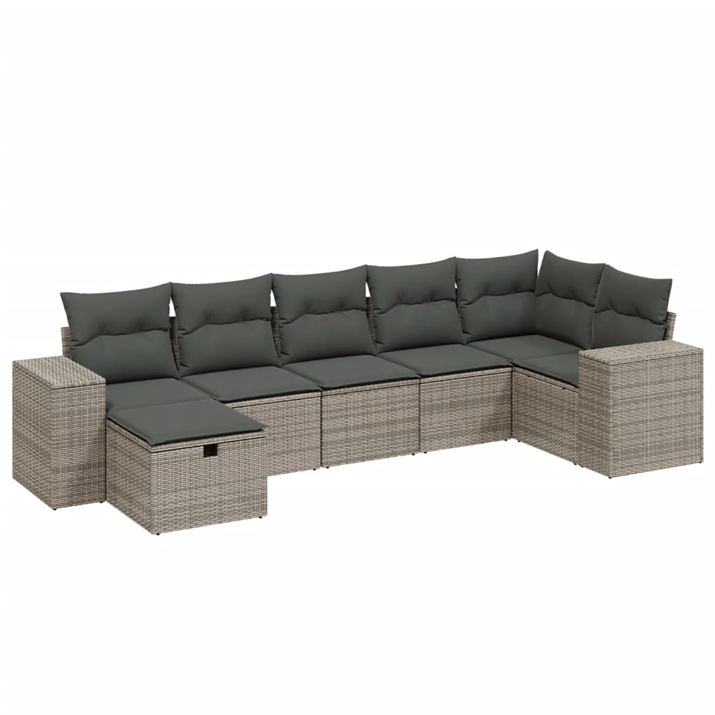 7-delige Loungeset met kussens poly rattan grijs is nu te koop bij PeponiXL, paradijselijk wonen!