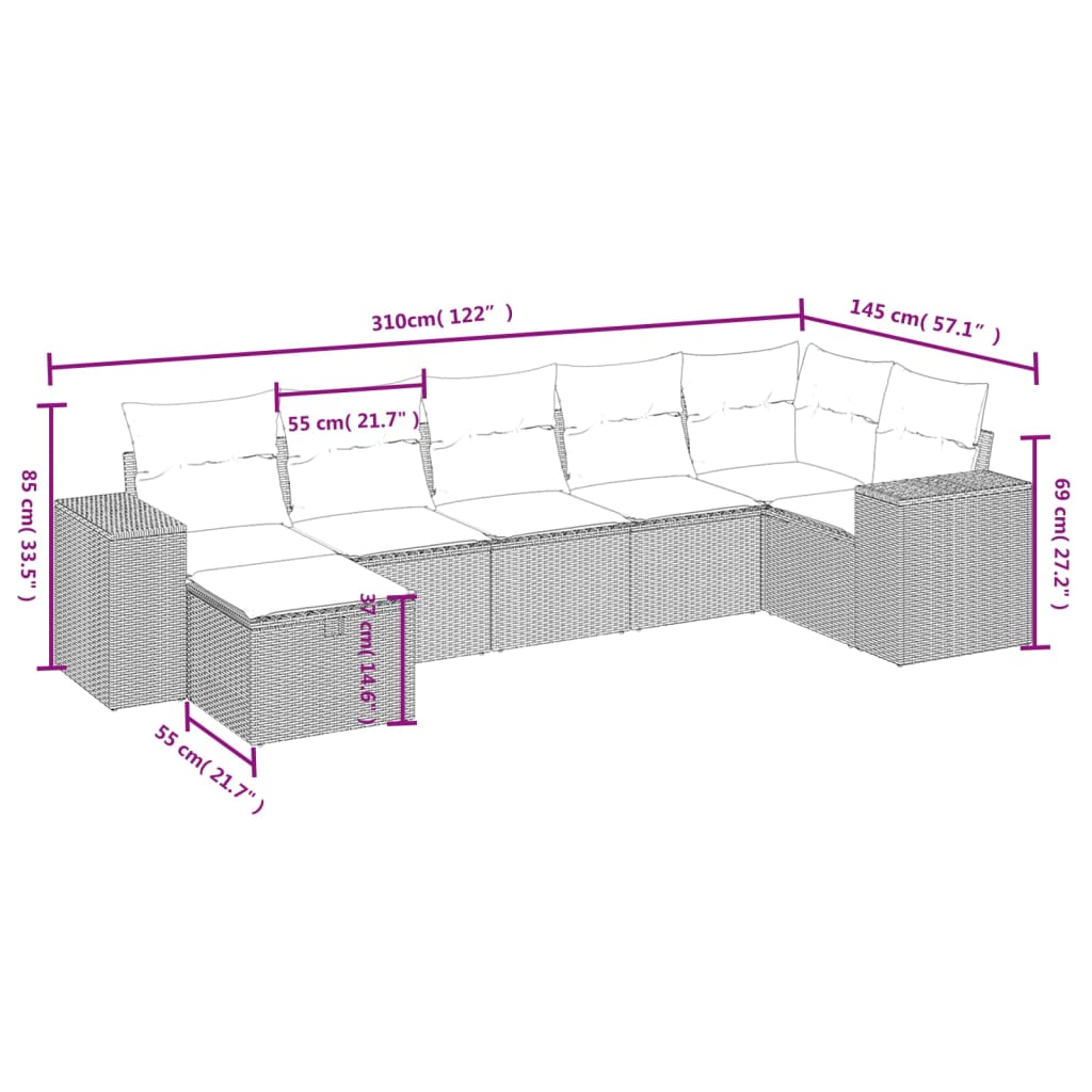 7-delige Loungeset met kussens poly rattan grijs is nu te koop bij PeponiXL, paradijselijk wonen!