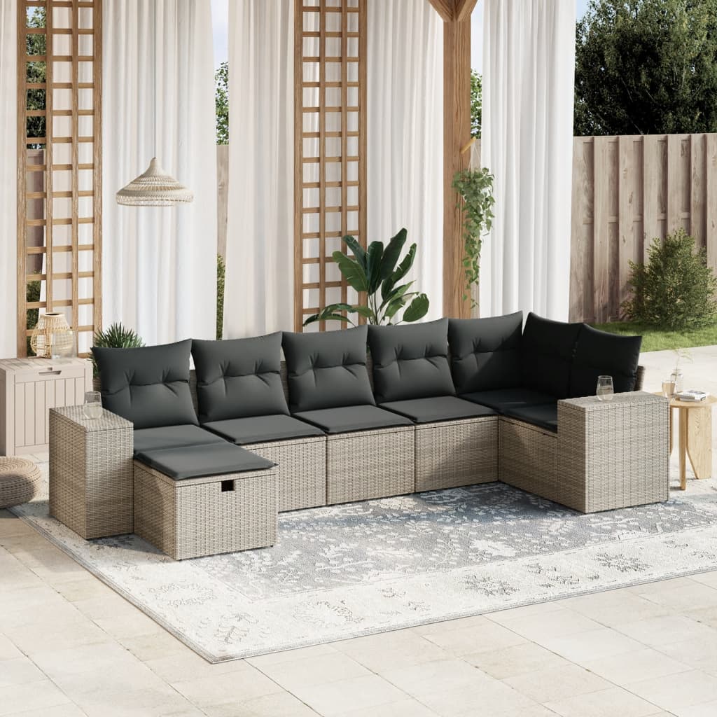7-delige Loungeset met kussens poly rattan grijs is nu te koop bij PeponiXL, paradijselijk wonen!
