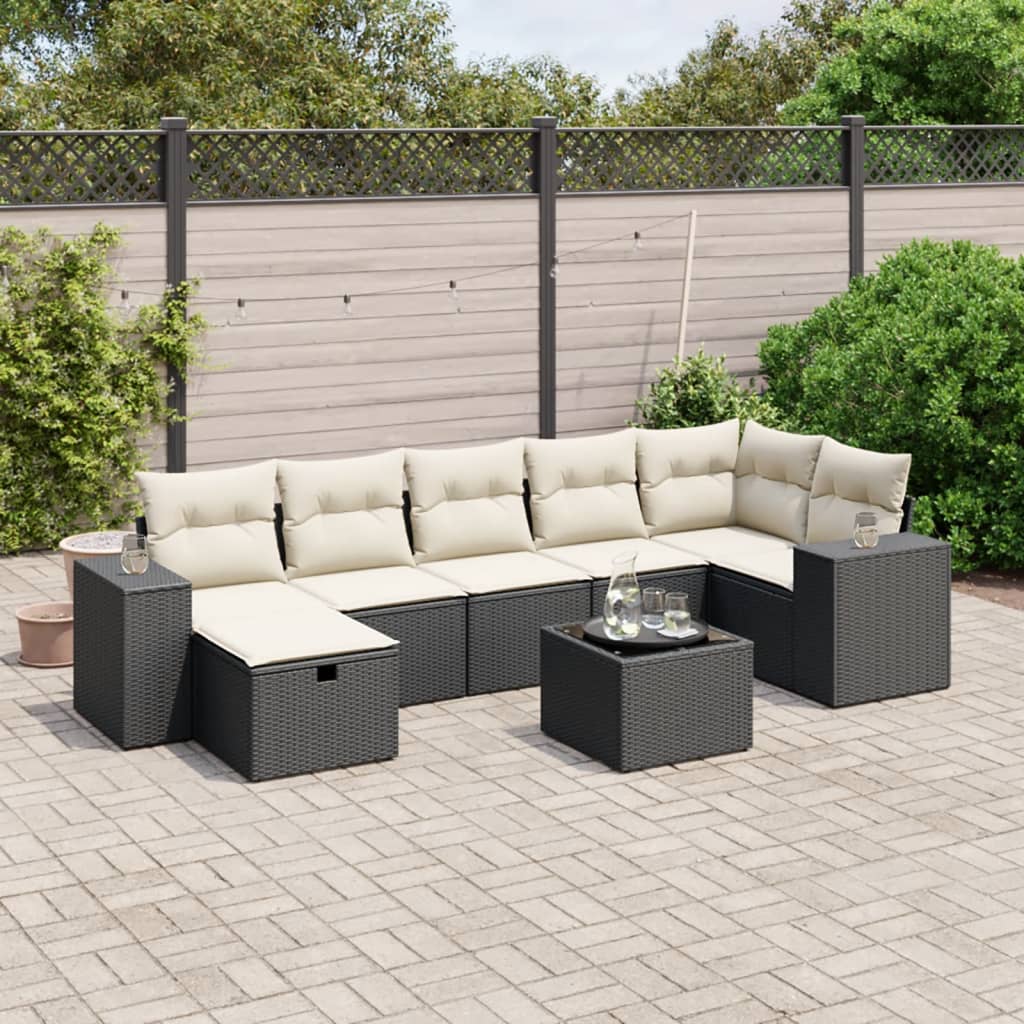 8-delige Loungeset met kussens poly rattan zwart is nu te koop bij PeponiXL, paradijselijk wonen!