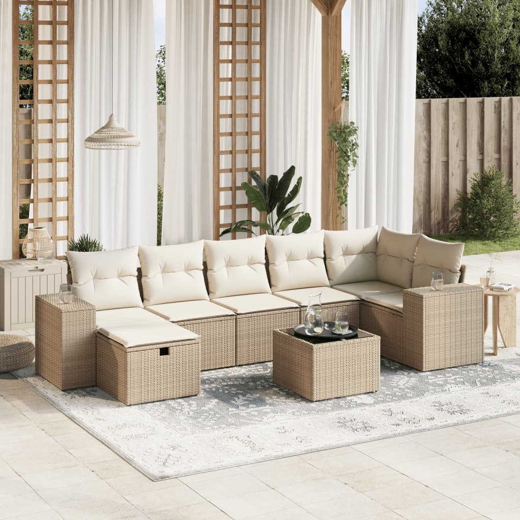 8-delige Loungeset met kussens poly rattan beige is nu te koop bij PeponiXL, paradijselijk wonen!