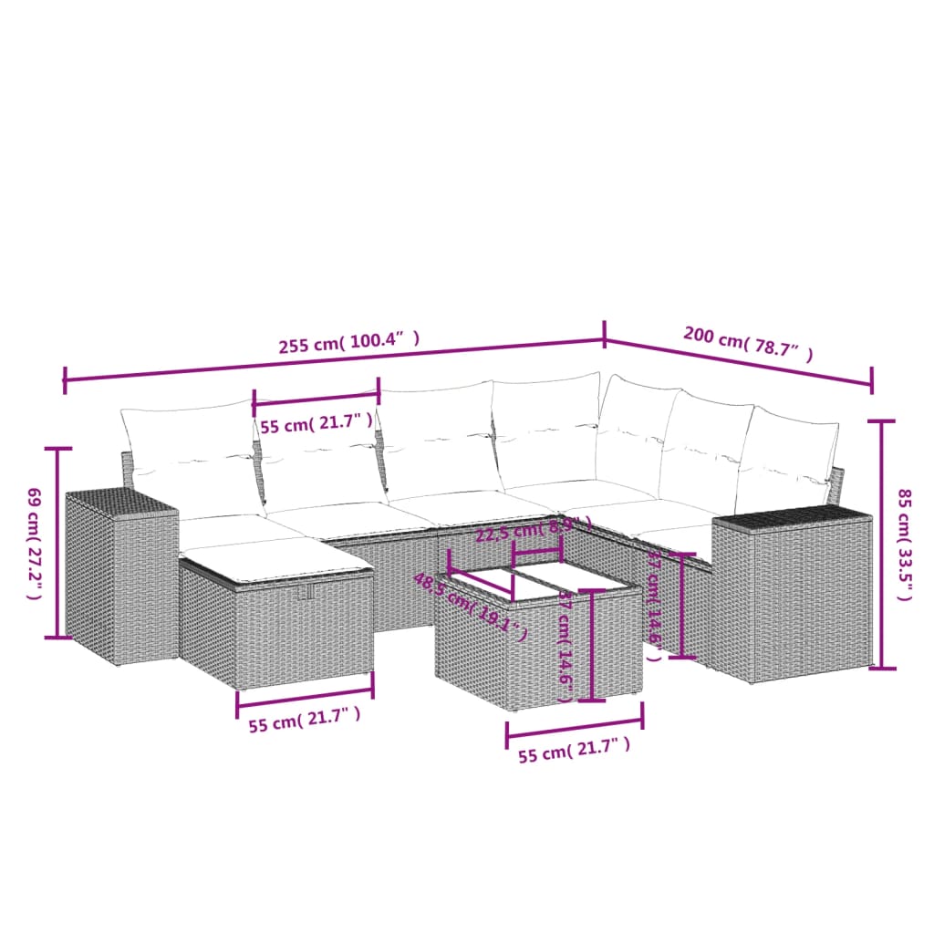 8-delige Loungeset met kussens poly rattan grijs is nu te koop bij PeponiXL, paradijselijk wonen!