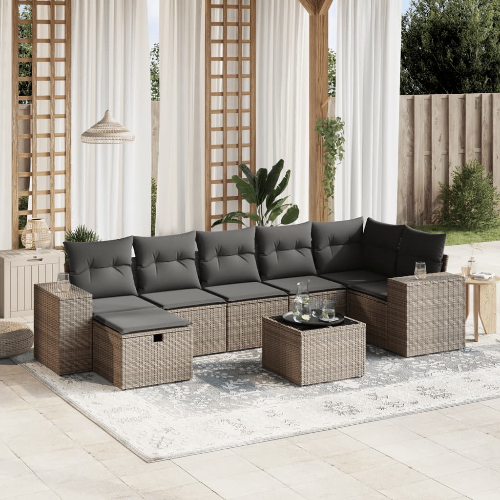 8-delige Loungeset met kussens poly rattan grijs is nu te koop bij PeponiXL, paradijselijk wonen!