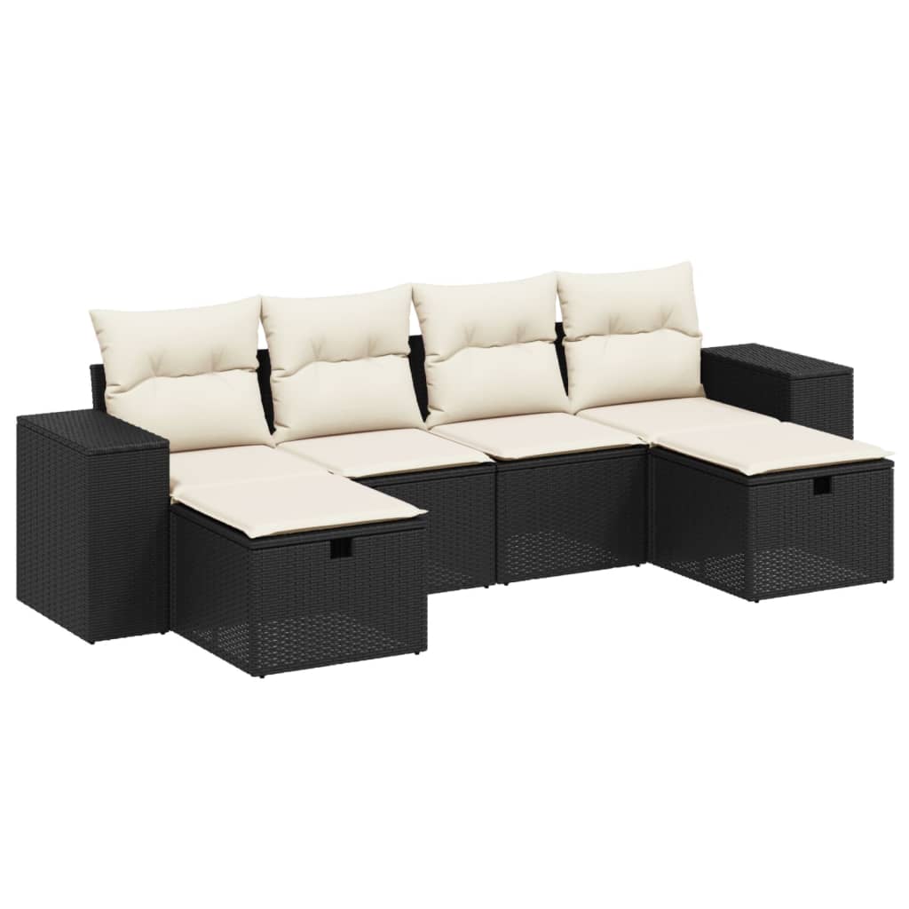 6-delige Loungeset met kussens poly rattan zwart is nu te koop bij PeponiXL, paradijselijk wonen!