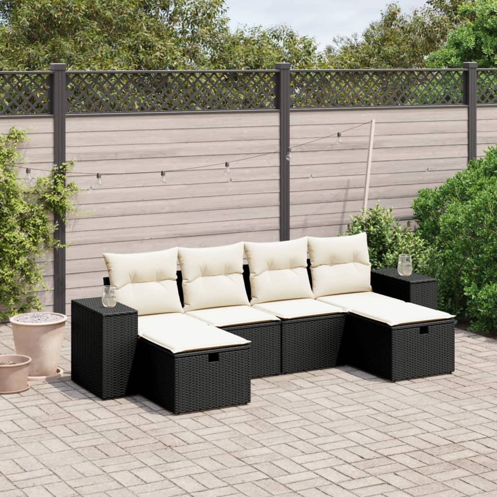 6-delige Loungeset met kussens poly rattan zwart is nu te koop bij PeponiXL, paradijselijk wonen!