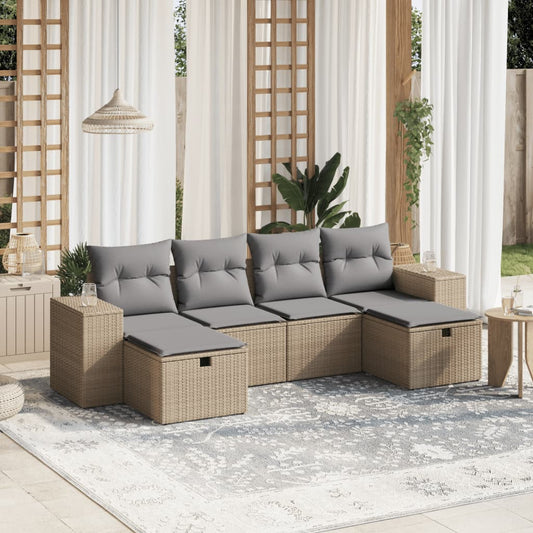 6-delige Loungeset met kussens poly rattan gemengd beige is nu te koop bij PeponiXL, paradijselijk wonen!