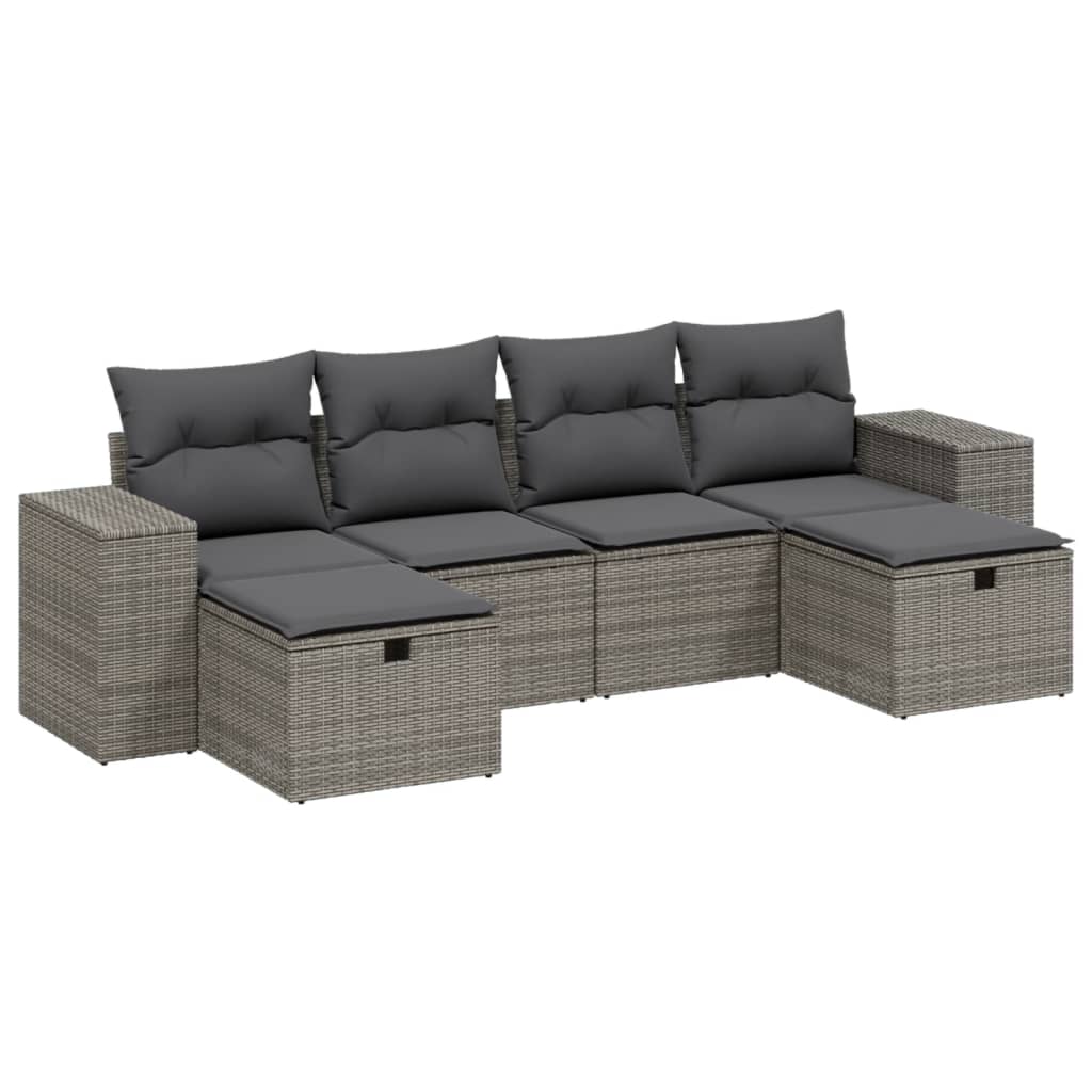 6-delige Loungeset met kussens poly rattan grijs is nu te koop bij PeponiXL, paradijselijk wonen!