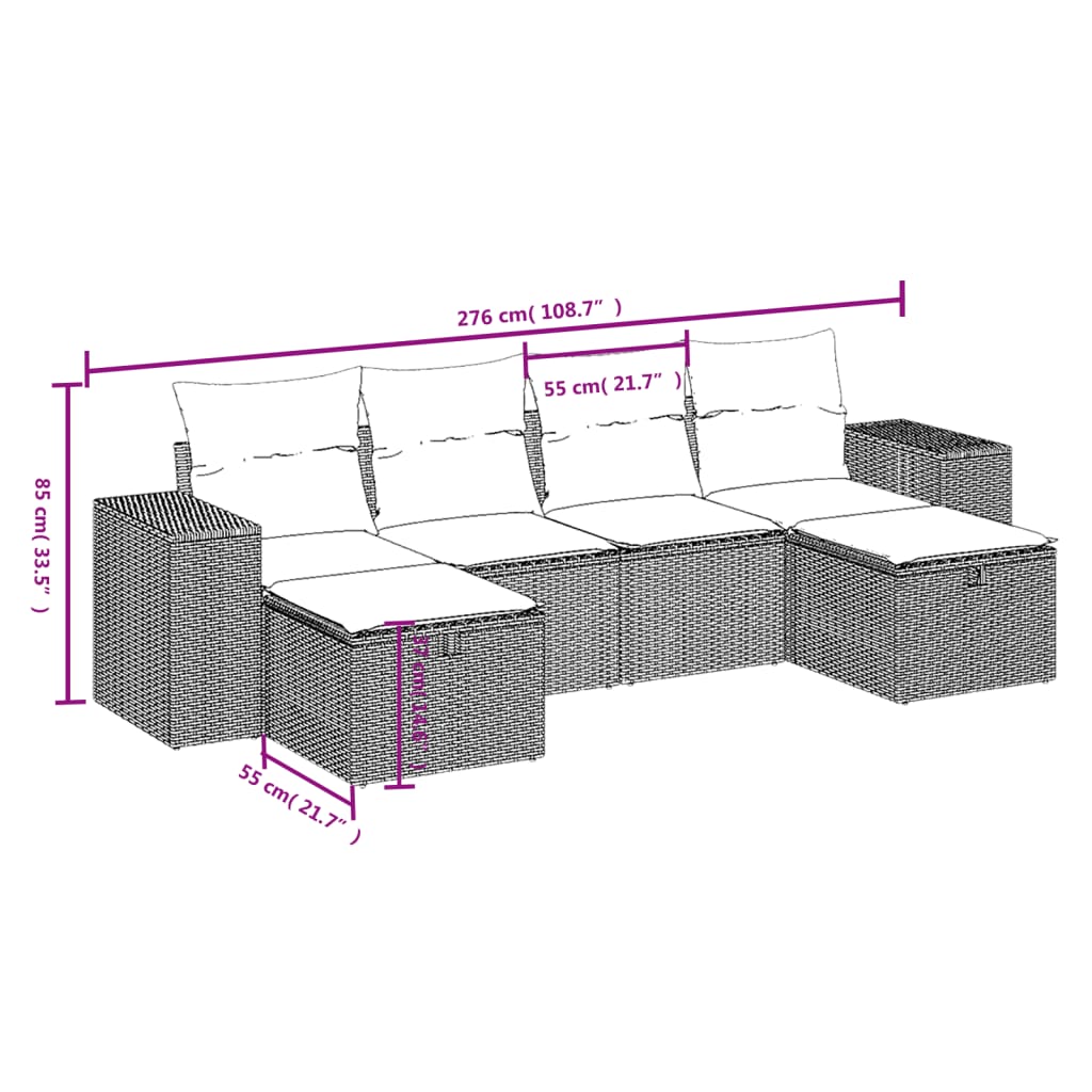 6-delige Loungeset met kussens poly rattan grijs is nu te koop bij PeponiXL, paradijselijk wonen!