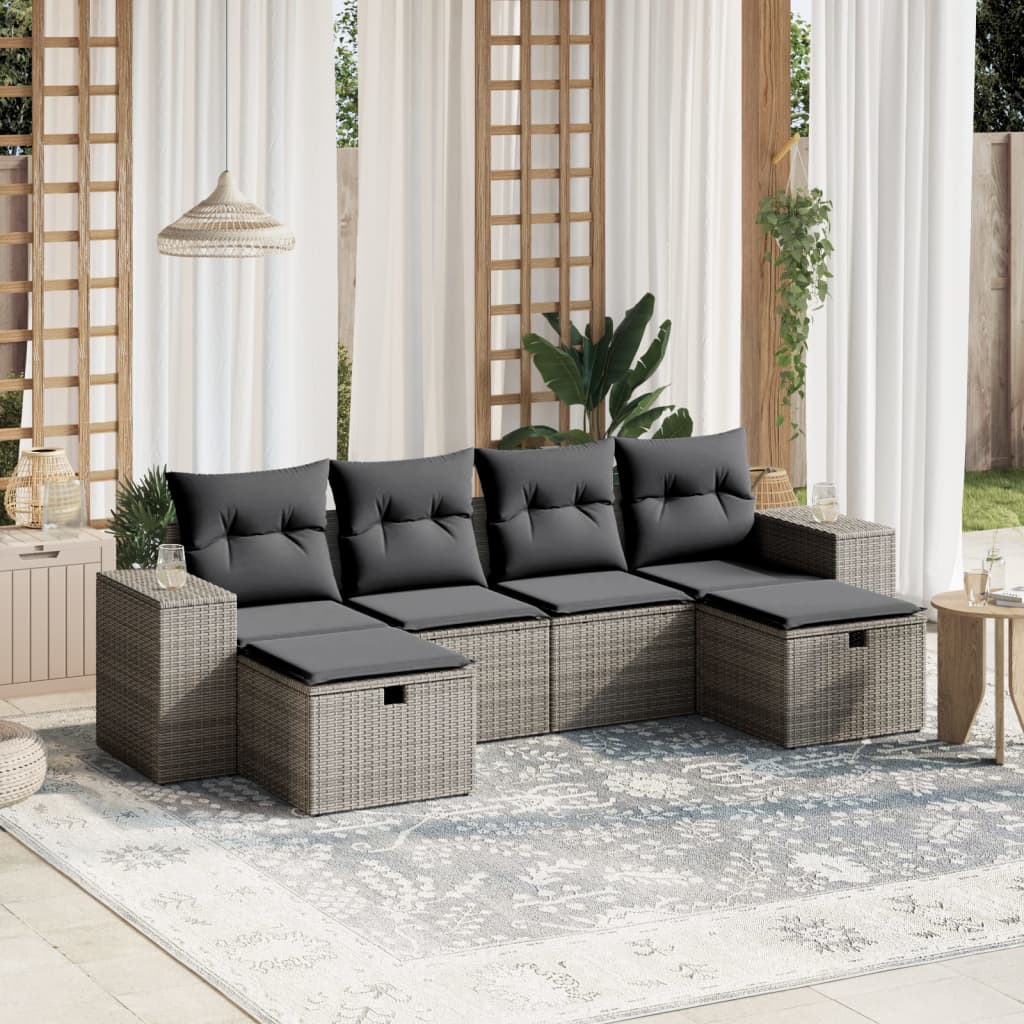 6-delige Loungeset met kussens poly rattan grijs is nu te koop bij PeponiXL, paradijselijk wonen!