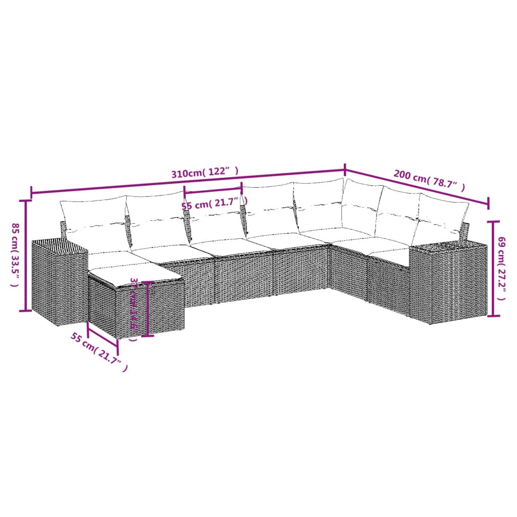 8-delige Loungeset met kussens poly rattan beige is nu te koop bij PeponiXL, paradijselijk wonen!