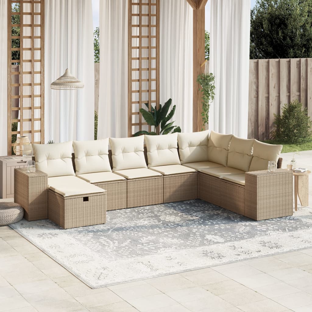 8-delige Loungeset met kussens poly rattan beige is nu te koop bij PeponiXL, paradijselijk wonen!