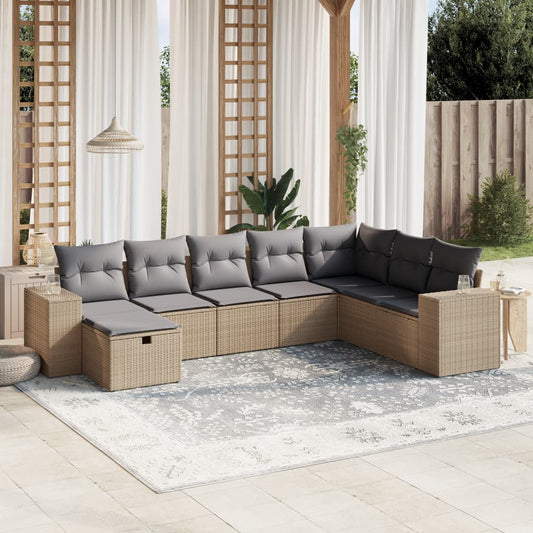 8-delige Loungeset met kussens poly rattan gemengd beige is nu te koop bij PeponiXL, paradijselijk wonen!