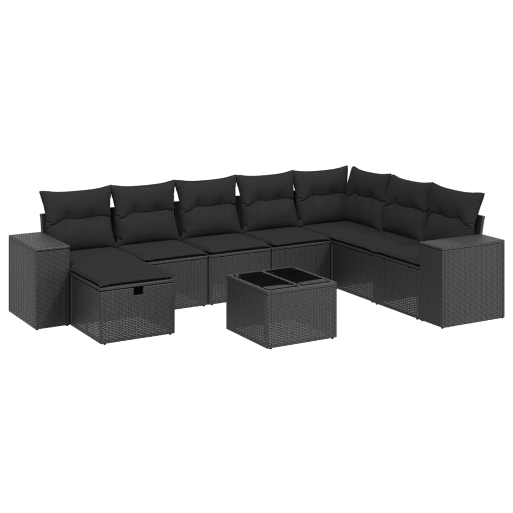 9-delige Loungeset met kussens poly rattan zwart is nu te koop bij PeponiXL, paradijselijk wonen!
