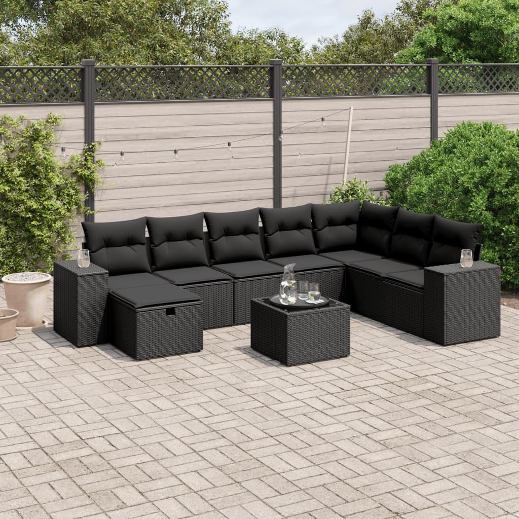 9-delige Loungeset met kussens poly rattan zwart is nu te koop bij PeponiXL, paradijselijk wonen!