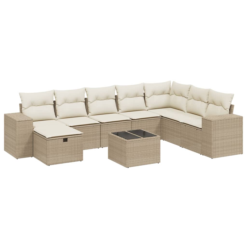 9-delige Loungeset met kussens poly rattan beige is nu te koop bij PeponiXL, paradijselijk wonen!