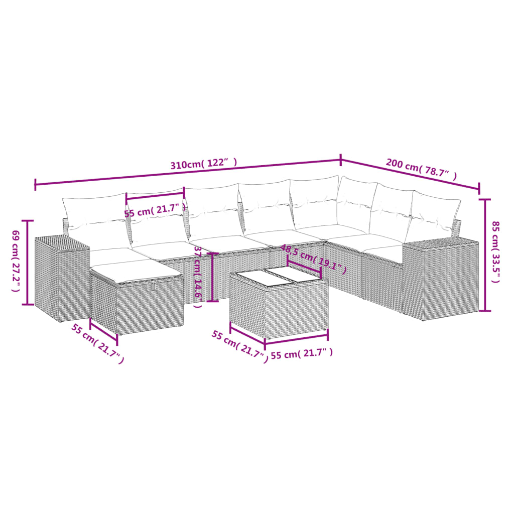 9-delige Loungeset met kussens poly rattan beige is nu te koop bij PeponiXL, paradijselijk wonen!