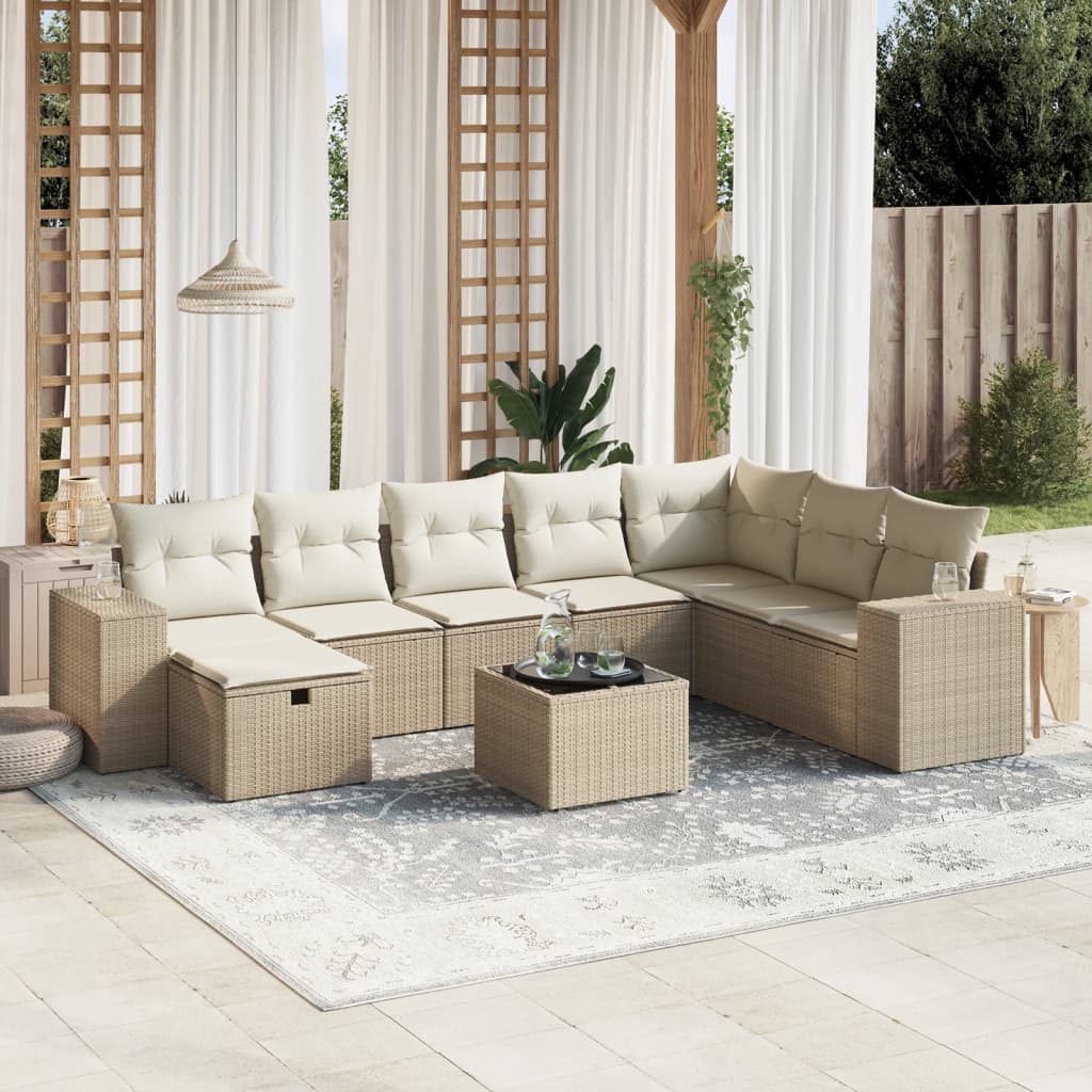 9-delige Loungeset met kussens poly rattan beige is nu te koop bij PeponiXL, paradijselijk wonen!