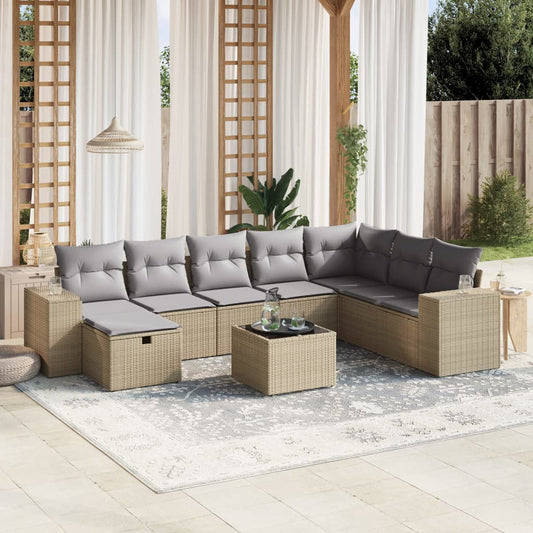 9-delige Loungeset met kussens poly rattan gemengd beige is nu te koop bij PeponiXL, paradijselijk wonen!