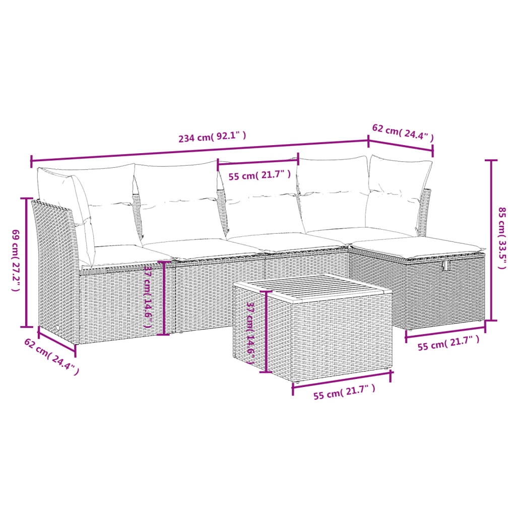 6-delige Loungeset met kussens poly rattan zwart is nu te koop bij PeponiXL, paradijselijk wonen!
