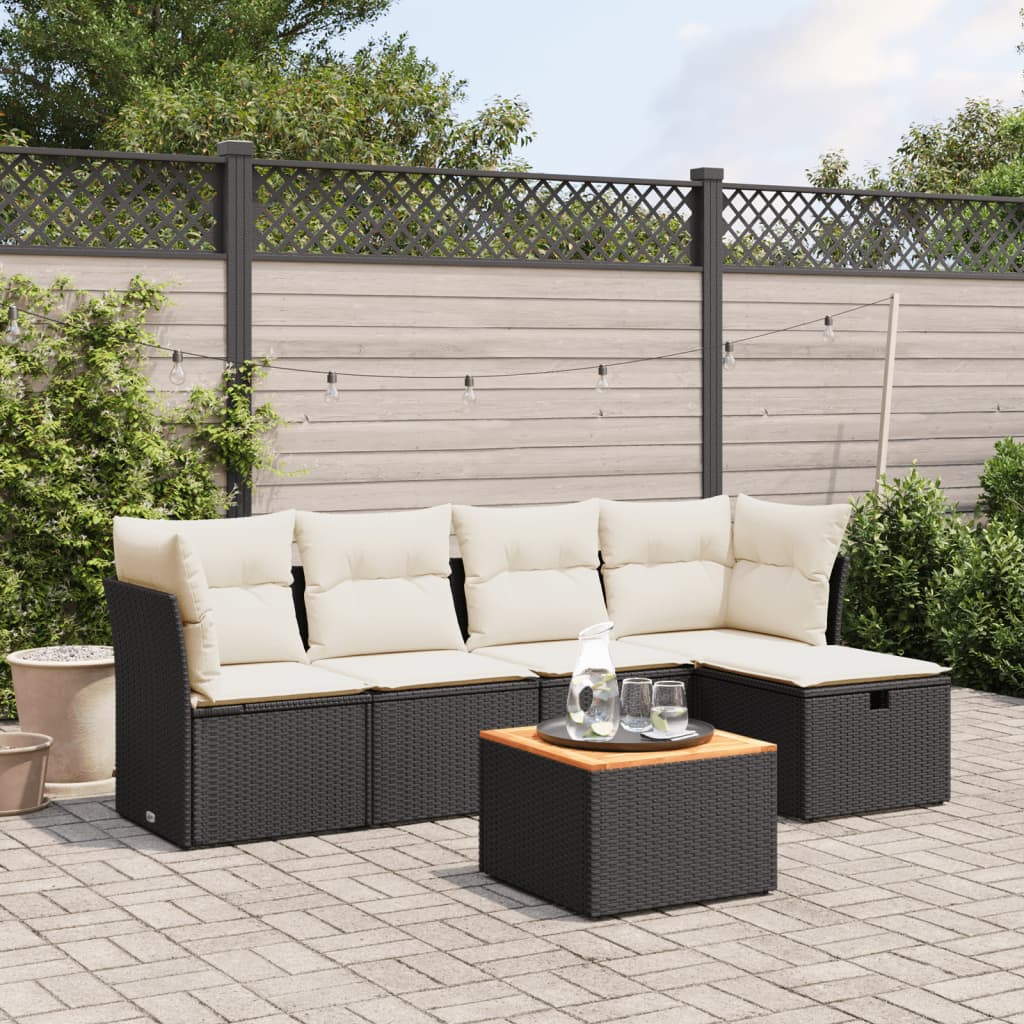 6-delige Loungeset met kussens poly rattan zwart is nu te koop bij PeponiXL, paradijselijk wonen!