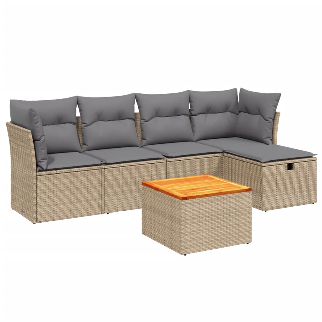 6-delige Loungeset met kussens poly rattan gemengd beige