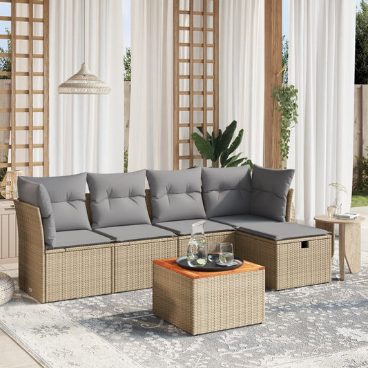 6-delige Loungeset met kussens poly rattan gemengd beige is nu te koop bij PeponiXL, paradijselijk wonen!