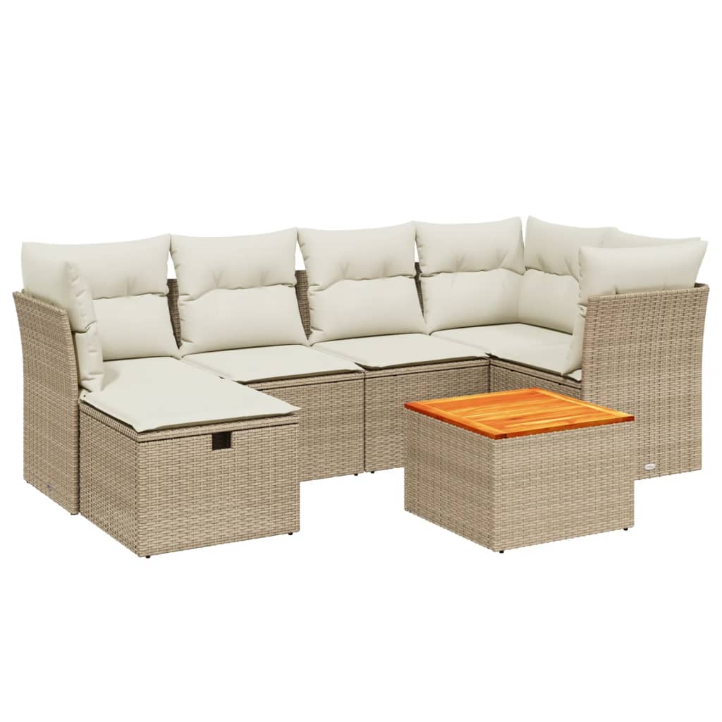 7-delige Loungeset met kussens poly rattan beige is nu te koop bij PeponiXL, paradijselijk wonen!