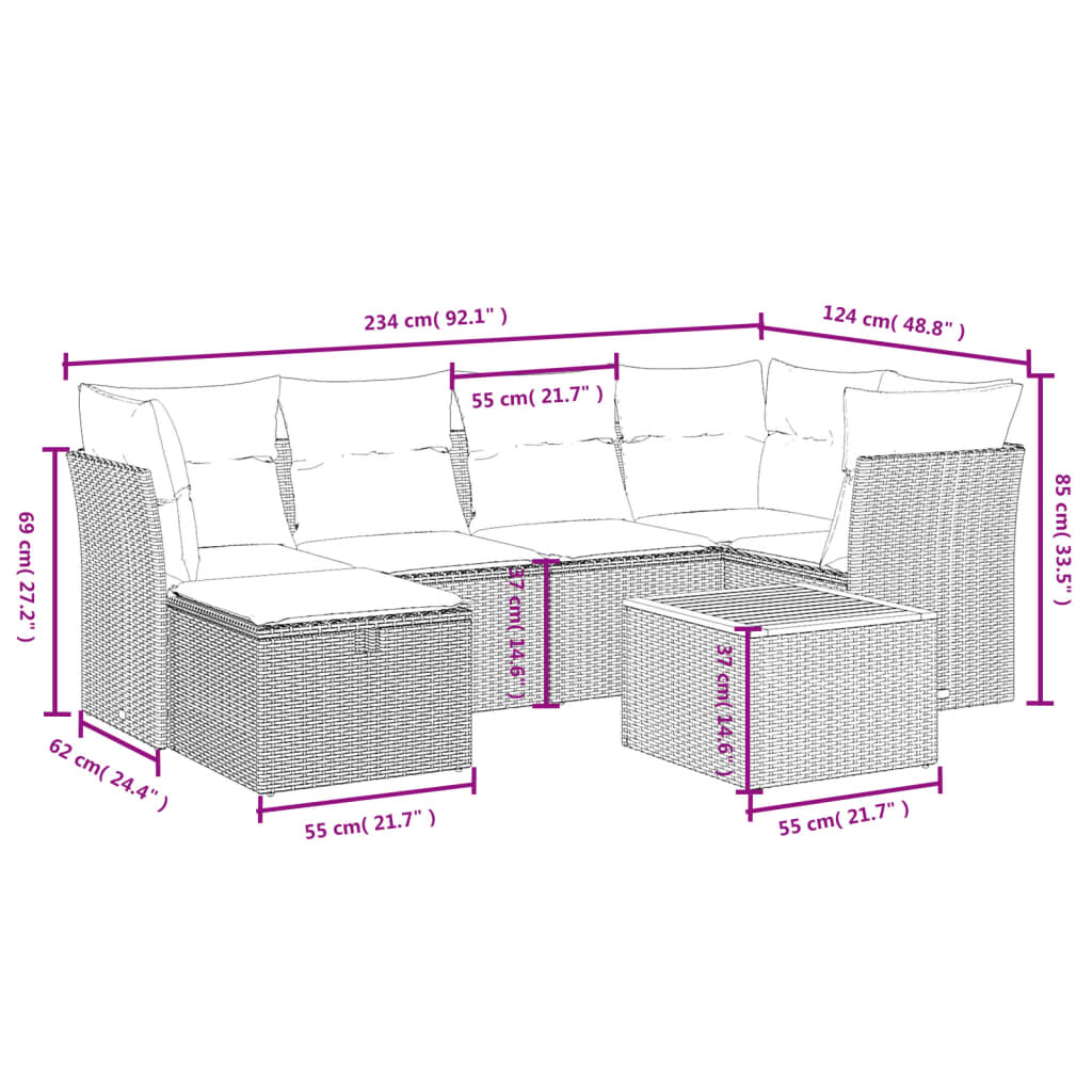 7-delige Loungeset met kussens poly rattan beige is nu te koop bij PeponiXL, paradijselijk wonen!