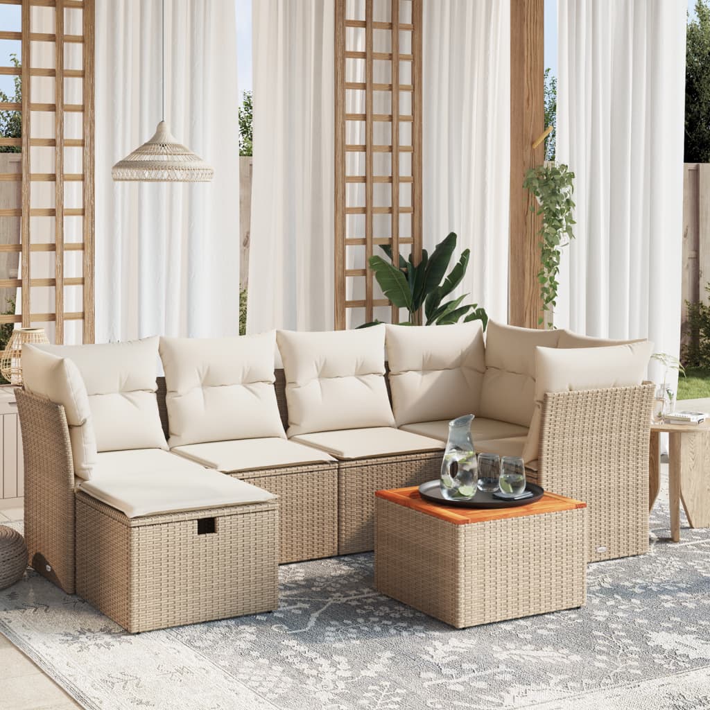 7-delige Loungeset met kussens poly rattan beige is nu te koop bij PeponiXL, paradijselijk wonen!