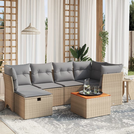 7-delige Loungeset met kussens poly rattan gemengd beige is nu te koop bij PeponiXL, paradijselijk wonen!