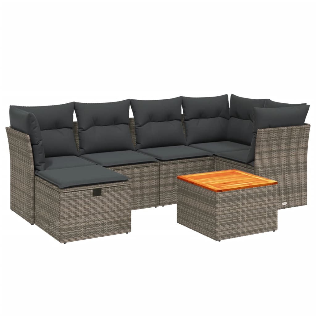 7-delige Loungeset met kussens poly rattan grijs is nu te koop bij PeponiXL, paradijselijk wonen!