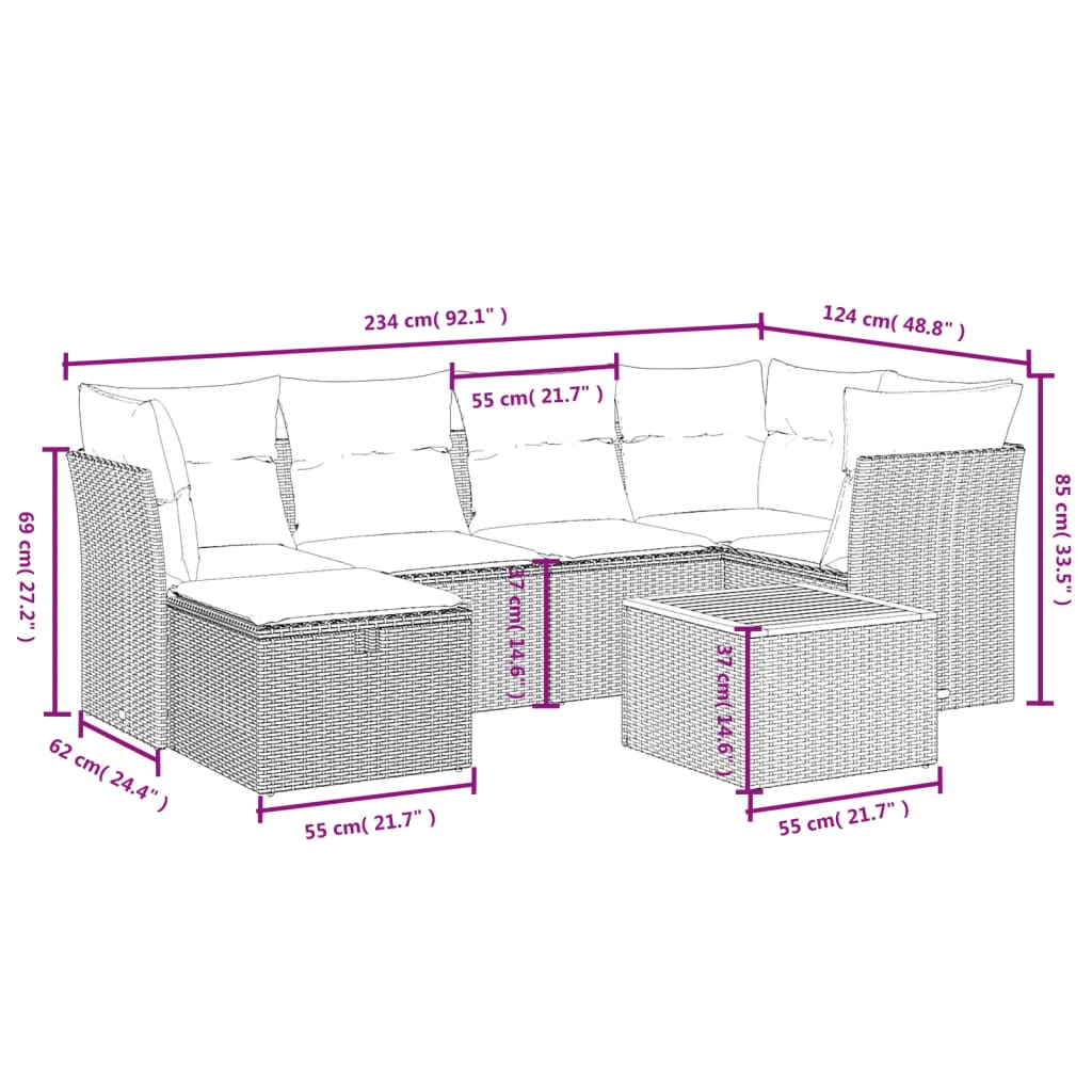 7-delige Loungeset met kussens poly rattan grijs is nu te koop bij PeponiXL, paradijselijk wonen!