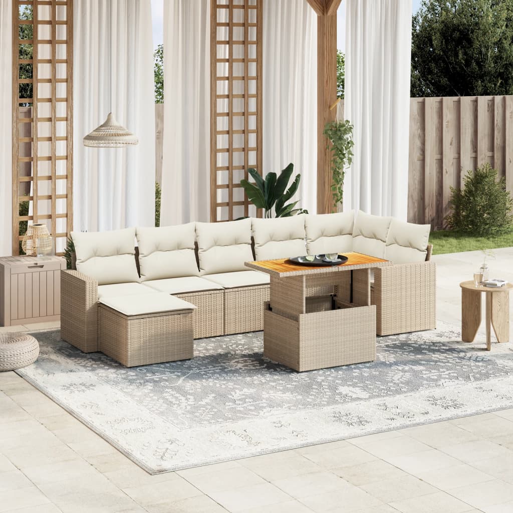 8-delige Loungeset met kussens poly rattan beige is nu te koop bij PeponiXL, paradijselijk wonen!