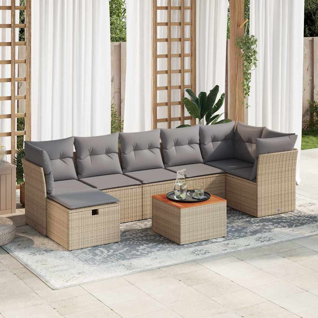 8-delige Loungeset met kussens poly rattan gemengd beige