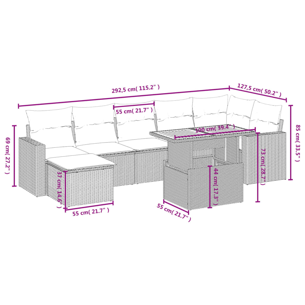 8-delige tuinbankset met kussens, grijs polyrotan is nu te koop bij PeponiXL, paradijselijk wonen!