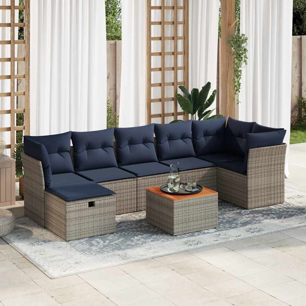 8-delige tuinbankset met kussens, grijs polyrotan is nu te koop bij PeponiXL, paradijselijk wonen!