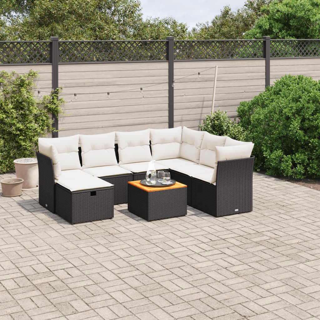 8-delige Loungeset met kussens poly rattan zwart is nu te koop bij PeponiXL, paradijselijk wonen!