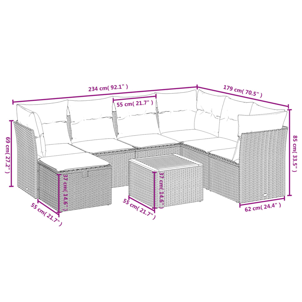 8-delige Loungeset met kussens poly rattan beige is nu te koop bij PeponiXL, paradijselijk wonen!