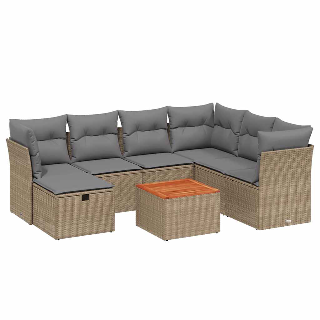 8-delige Loungeset met kussens poly rattan gemengd beige