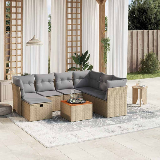 8-delige Loungeset met kussens poly rattan gemengd beige is nu te koop bij PeponiXL, paradijselijk wonen!
