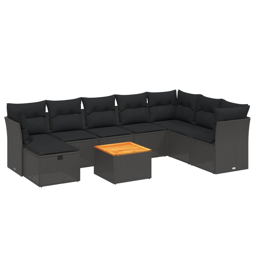9-delige Loungeset met kussens poly rattan zwart is nu te koop bij PeponiXL, paradijselijk wonen!