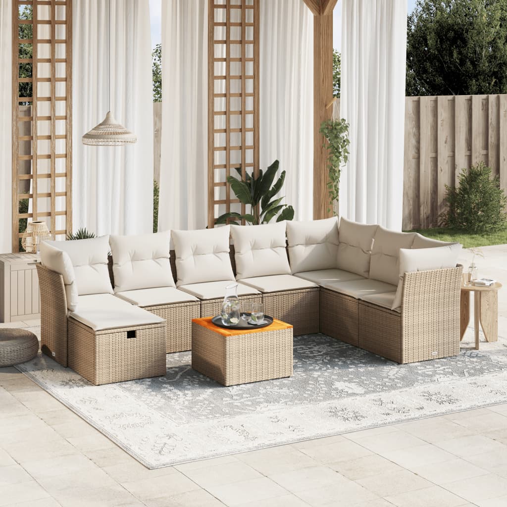 9-delige Loungeset met kussens poly rattan beige is nu te koop bij PeponiXL, paradijselijk wonen!