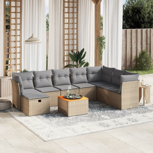 9-delige Loungeset met kussens poly rattan gemengd beige is nu te koop bij PeponiXL, paradijselijk wonen!