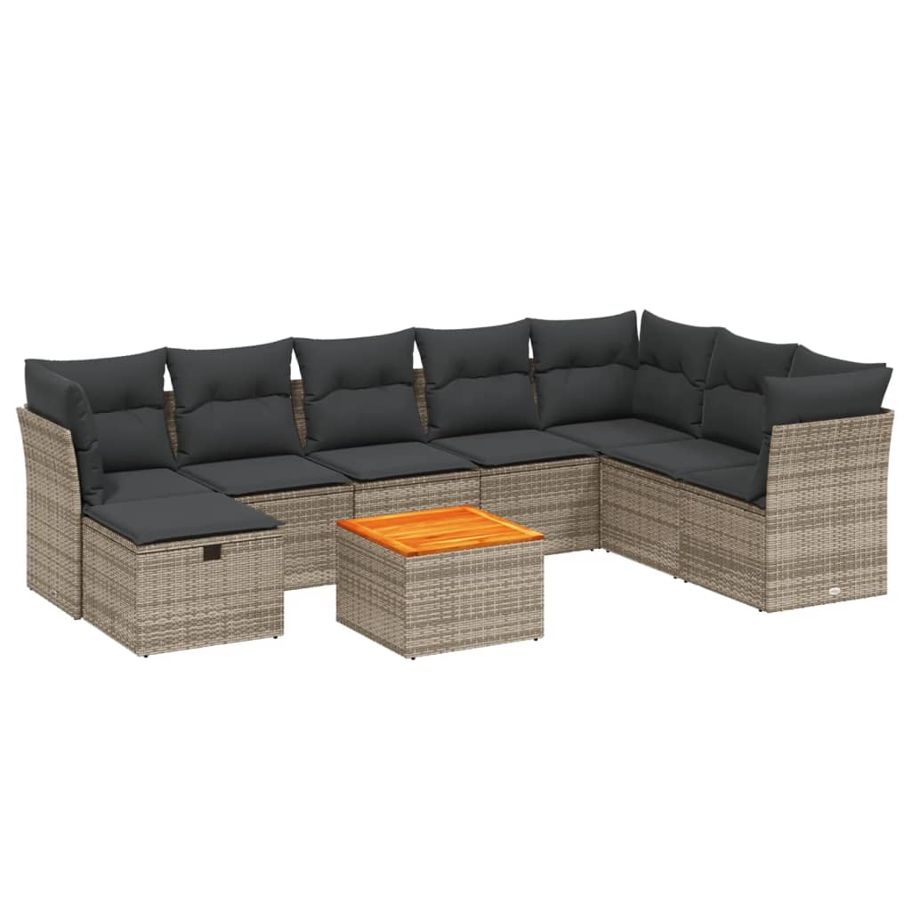 9-delige Loungeset met kussens poly rattan grijs is nu te koop bij PeponiXL, paradijselijk wonen!