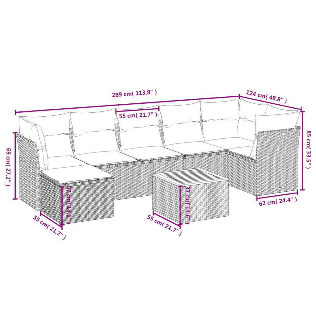 9-delige Loungeset met kussens poly rattan grijs is nu te koop bij PeponiXL, paradijselijk wonen!